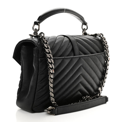 Saint Laurent Sheepskin Matelasse Chevron Monogram Medium College Bag Black 4 of 9