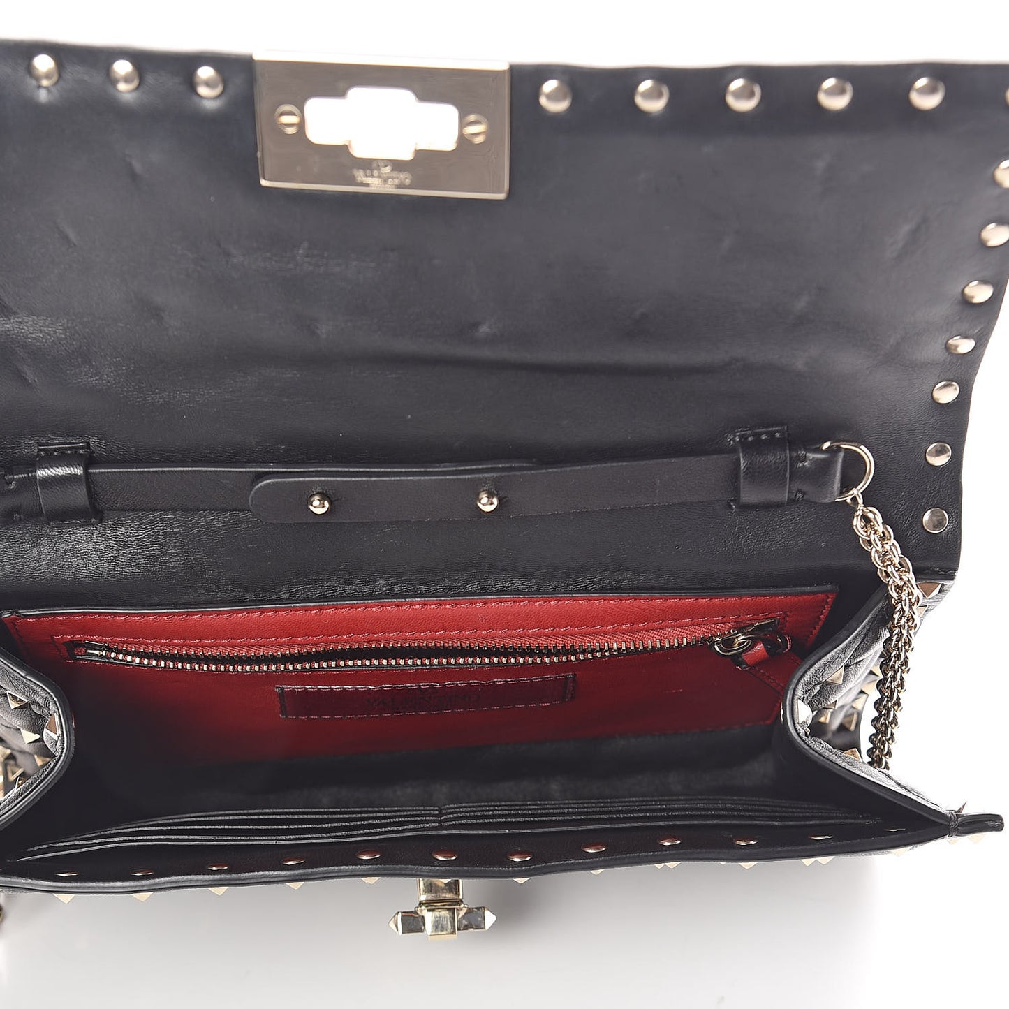Lambskin Rockstud Spike Wallet on Chain Black