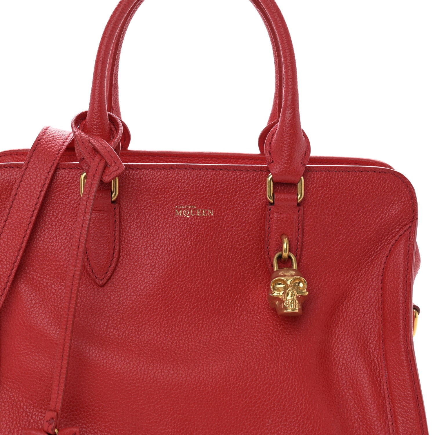 Alexander McQueen Pebbled Calfskin Small Skull Padlock Zip Around Tote Red 8 of 19