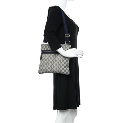 Gucci GG Supreme Monogram Small Flat Side Zip Messenger Bag Beige Blue 2 of 10