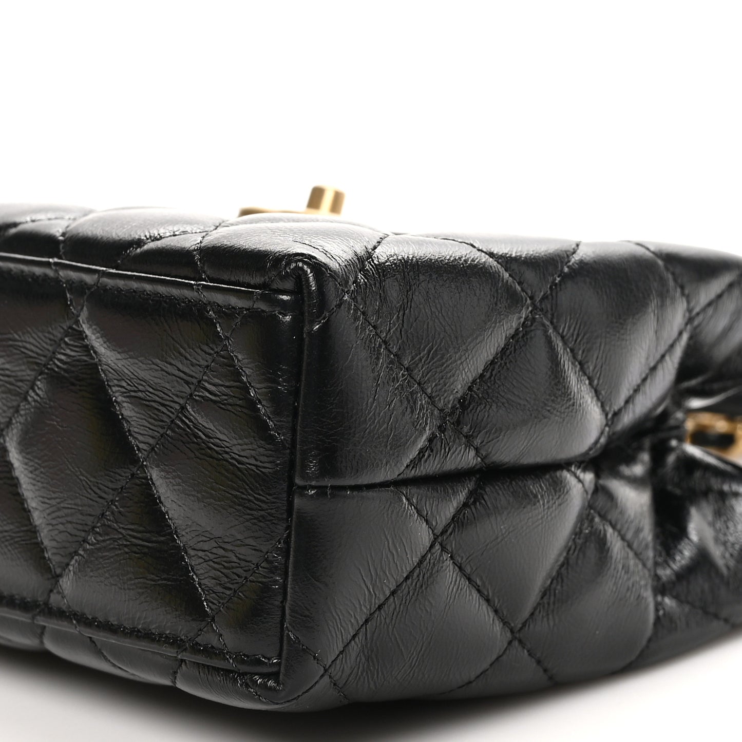 Shiny Aged Calfskin Quilted Nano Kelly Shopper Black