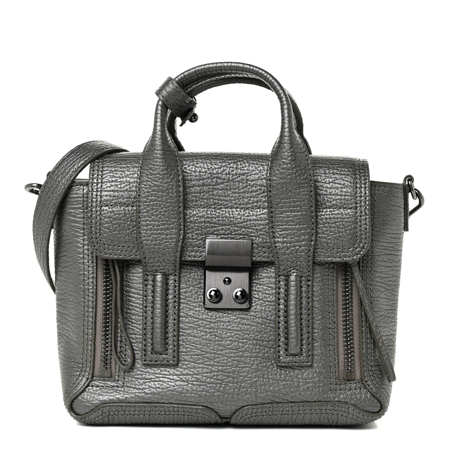 Metallic Textured Calfskin Mini Pashli Satchel Silver