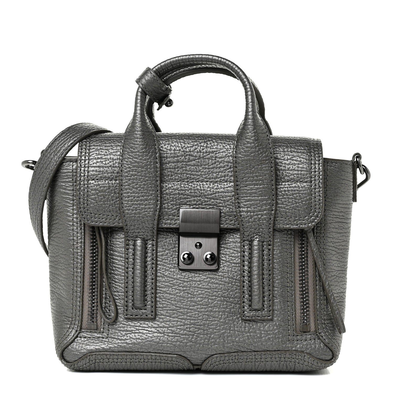 3.1 Phillip Lim Metallic Textured Calfskin Mini Pashli Satchel Silver 1 of 13