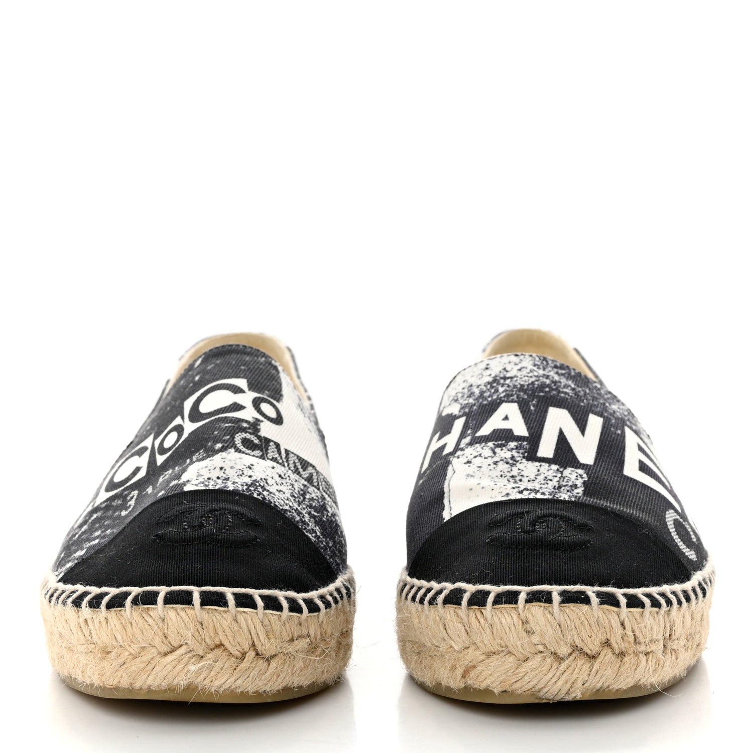 Chanel Printed Canvas Grosgrain 31 Rue Cambon Espadrilles 38 Black White 2 of 8