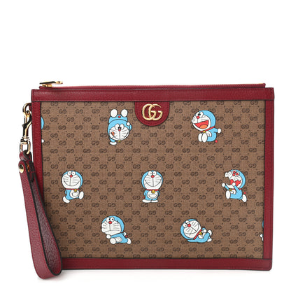 Gucci X DORAEMON Mini Vintage GG Supreme Monogram Wristlet Pouch Beige Cherry Red 1 of 7