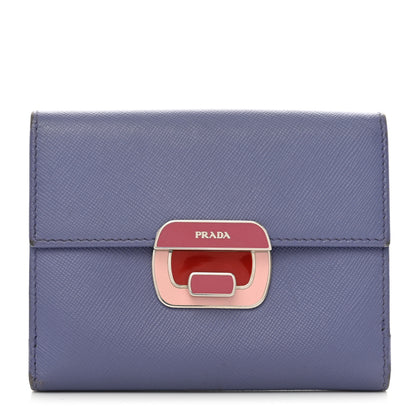 Prada Saffiano Compact Flap Wallet Lilla 1 of 10