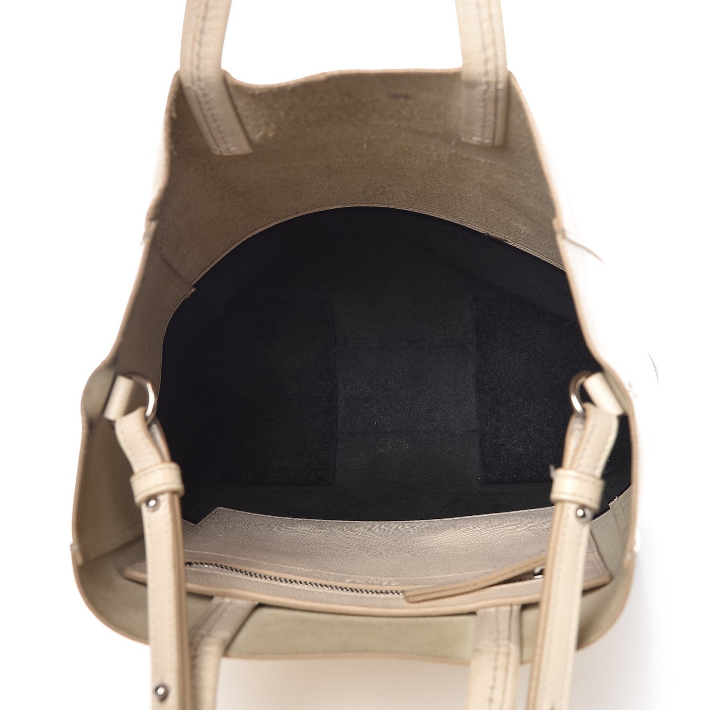 Grained Calfskin Small Vertical Bi-Cabas Cream Black
