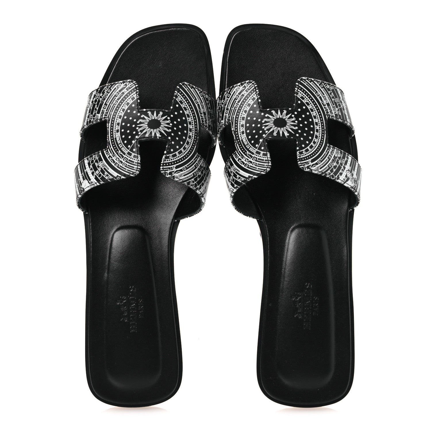 Hermes Calfskin Astrologie Bandana Oran Sandals 38 Black White 2 of 12