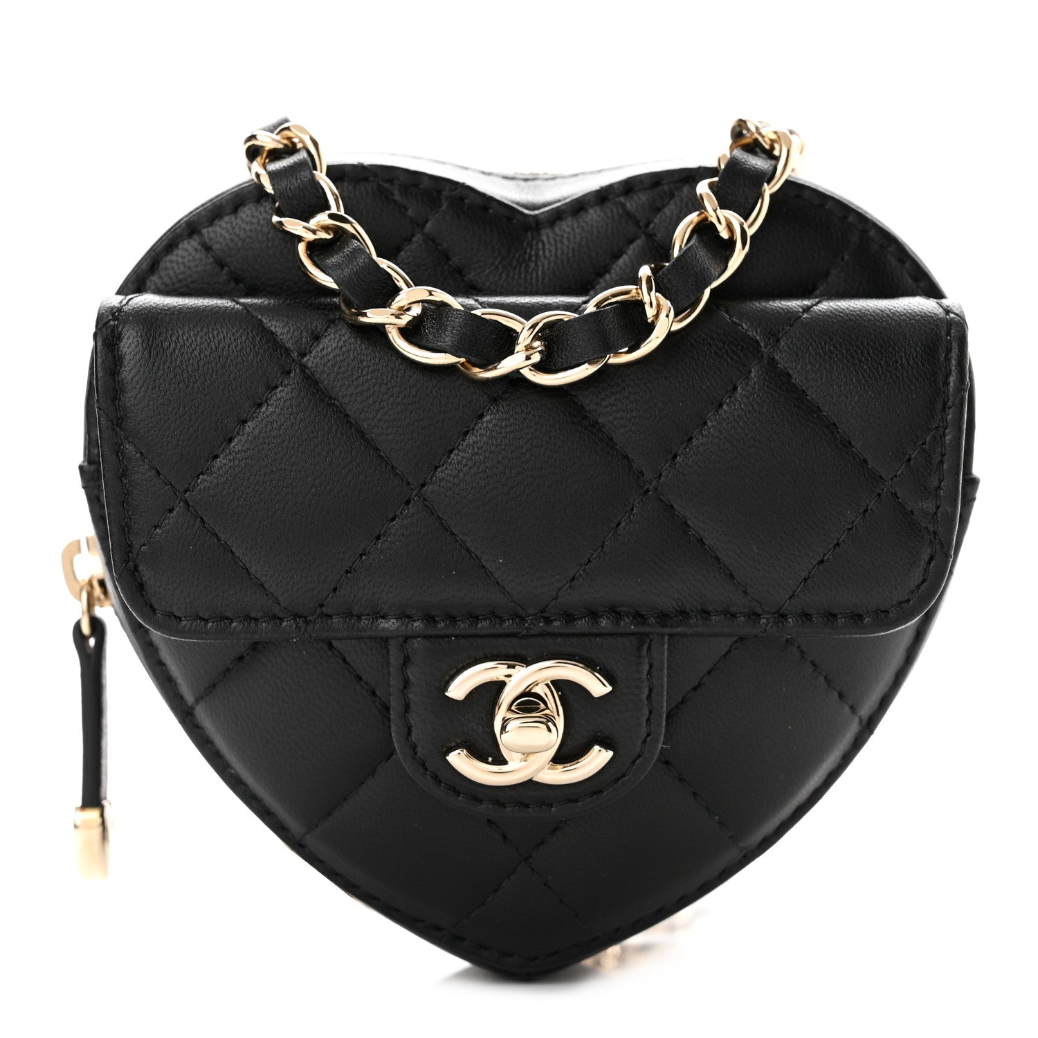 Chanel Lambskin Quilted CC In Love Heart Waist Belt Bag With Chain Black 1 of 10