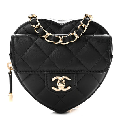 Chanel Lambskin Quilted CC In Love Heart Waist Belt Bag With Chain Black 1 of 10