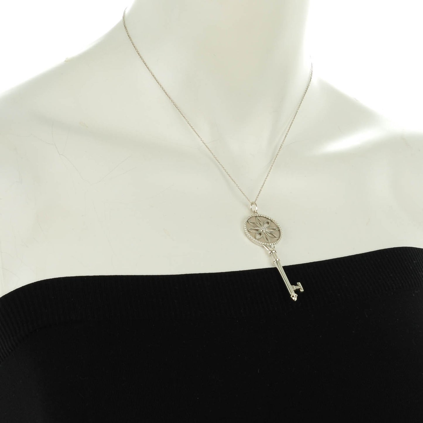 Sterling Silver Diamond Large Daisy Key Pendant Necklace
