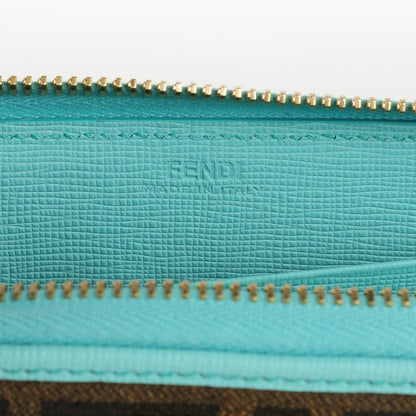Fendi Zucca Spalmati Vitello Elite Zip Around Wallet Tobacco Turchese 6 of 7