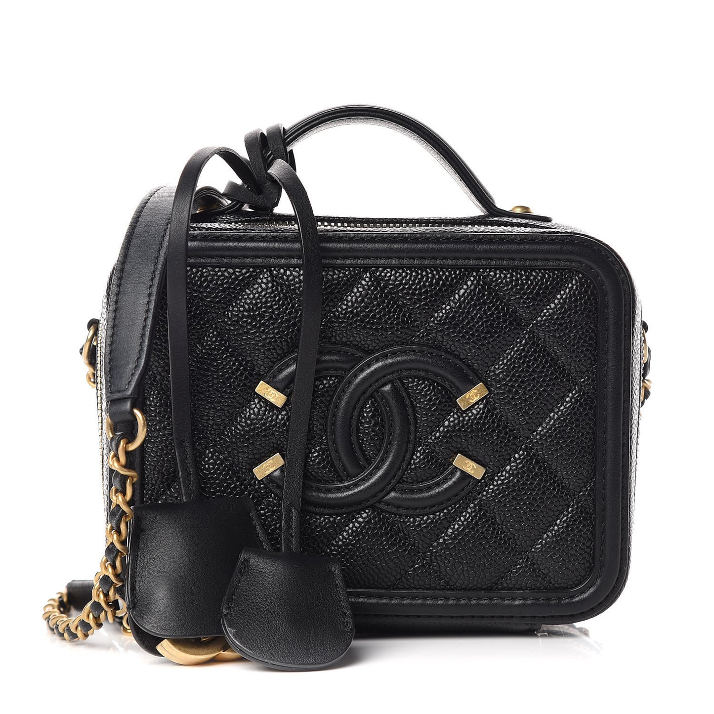 Caviar Quilted Small CC Filigree Vanity Case Black