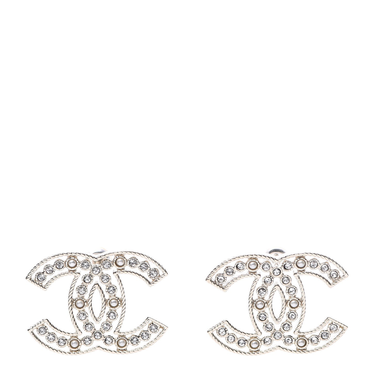 Pearl Crystal Sparkling Pearls CC Earrings Light Gold