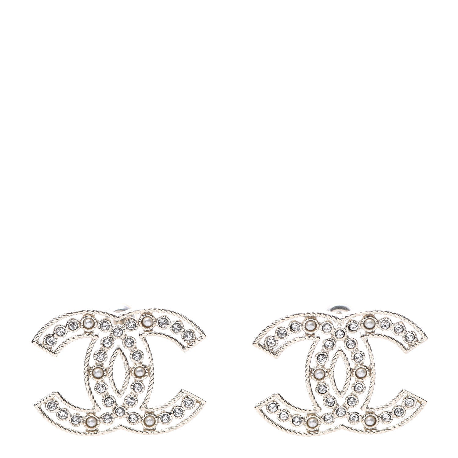 Chanel Pearl Crystal Sparkling Pearls CC Earrings Light Gold 1 of 4