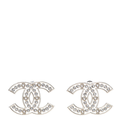 Chanel Pearl Crystal Sparkling Pearls CC Earrings Light Gold 1 of 4