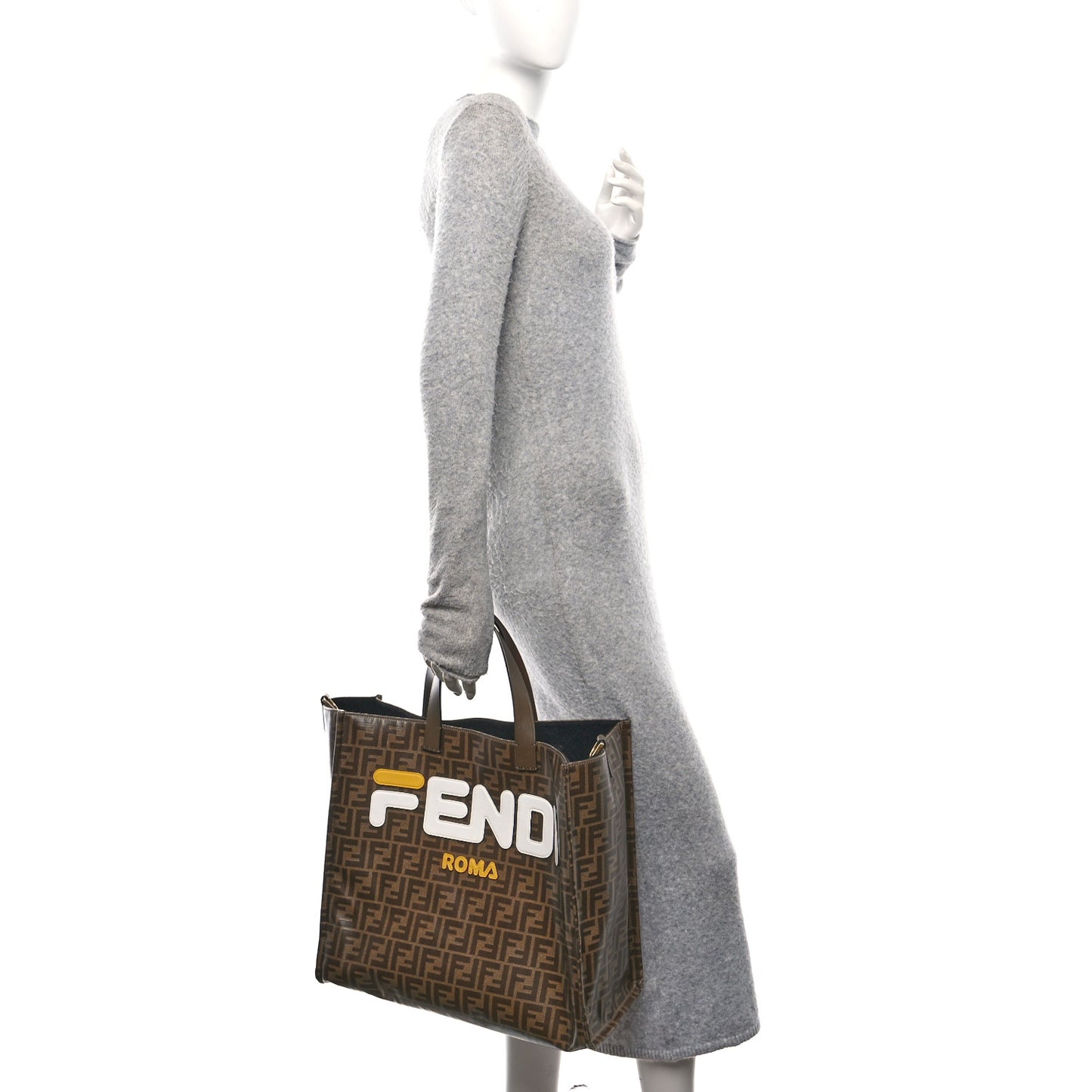 X FILA Glazed Fabric FF 1974 Mania Shopping Tote Bag Mogano Panna White