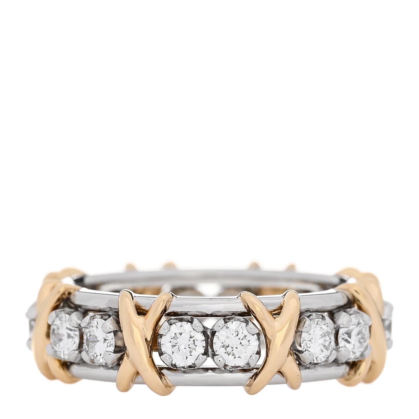 Platinum 18K Yellow Gold Diamond Schlumberger Sixteen Stone Ring 54 7