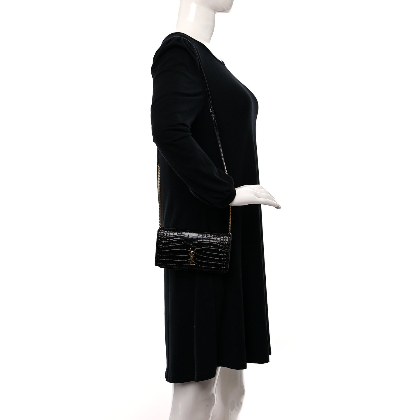 Crocodile Embossed Monogram Phone Holder Crossbody Black