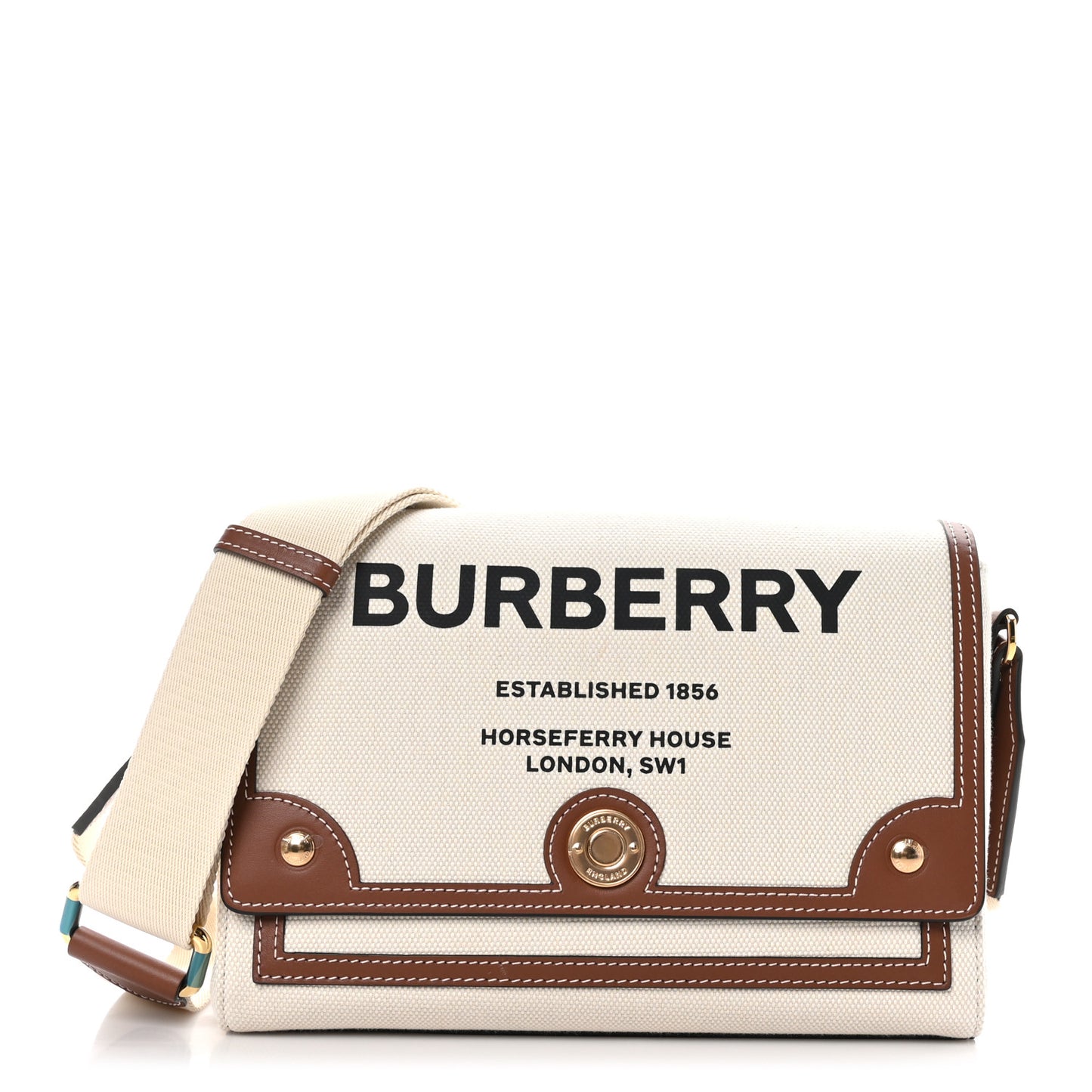 Canvas Horseferry Print Note Crossbody Bag Natural Tan