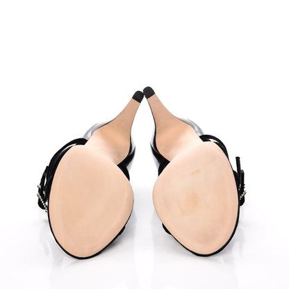 Chanel Velvet Patent Buckle CC Sandals 38.5 Black 5 of 8