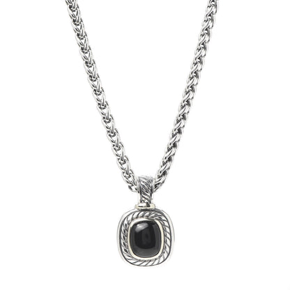 David Yurman Sterling Silver Black Onyx 9mm Wheat Chain Pendant Necklace 1 of 6