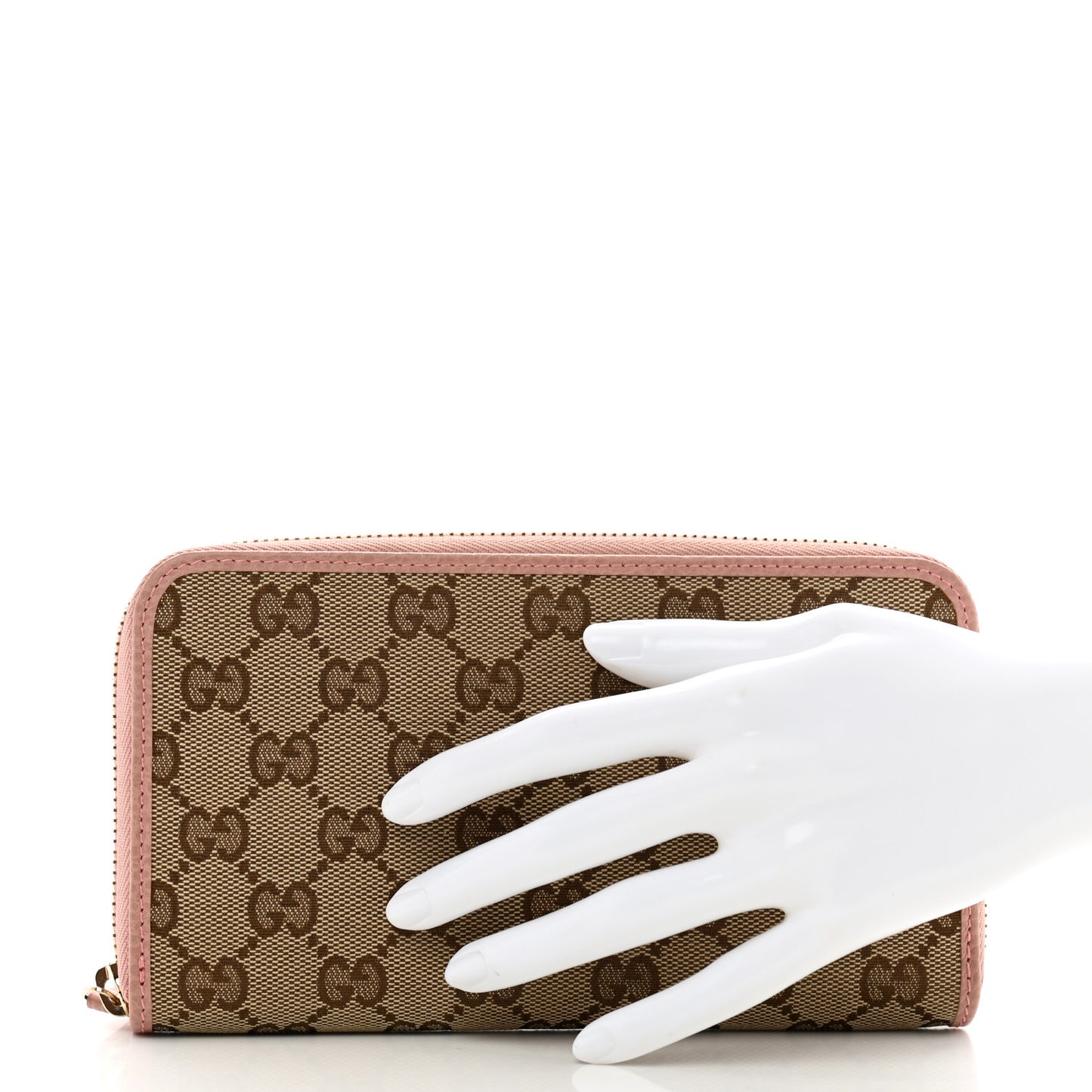 Monogram Dollar Calfskin Zip Around Wallet Beige Ebony Soft Pink