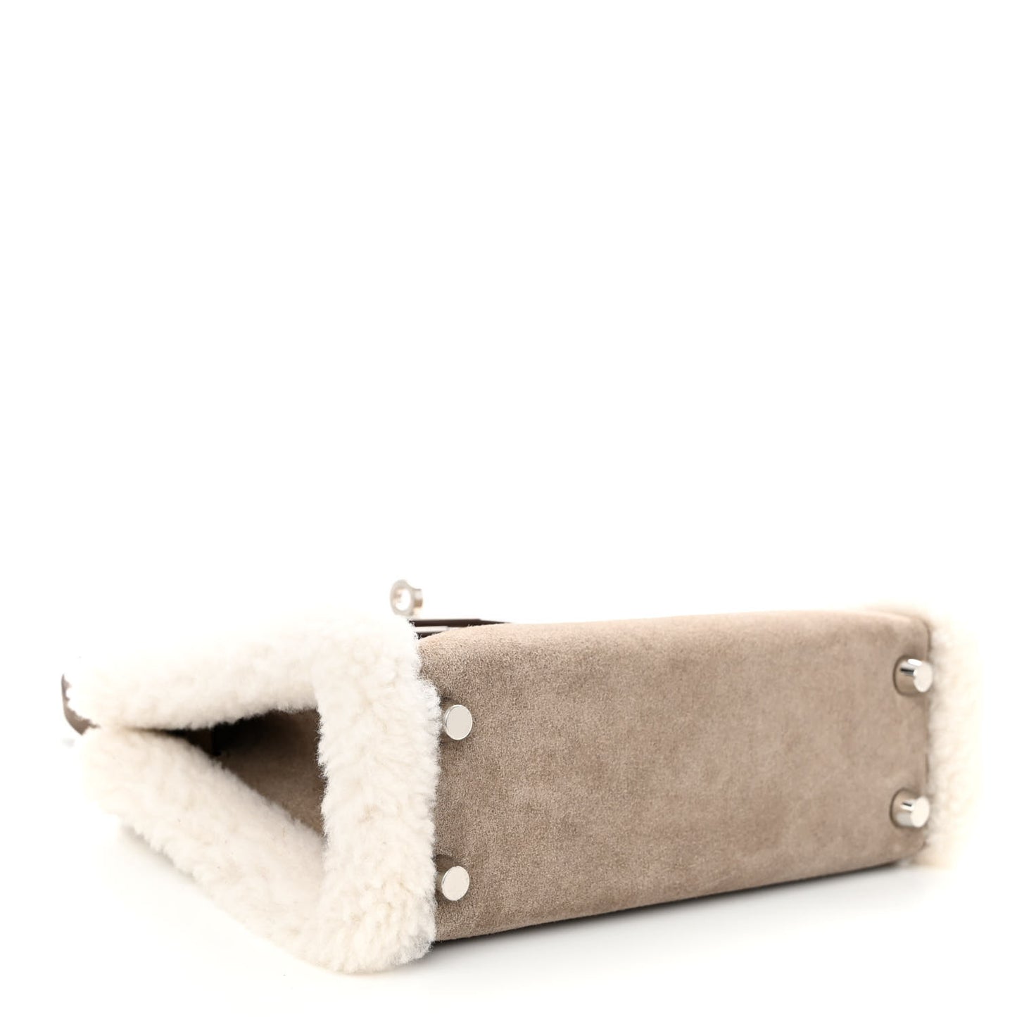 Veau Grizzly Mouton Shearling Swift Teddy Mini Kelly 20 Gris Caillou Ecru Etoupe