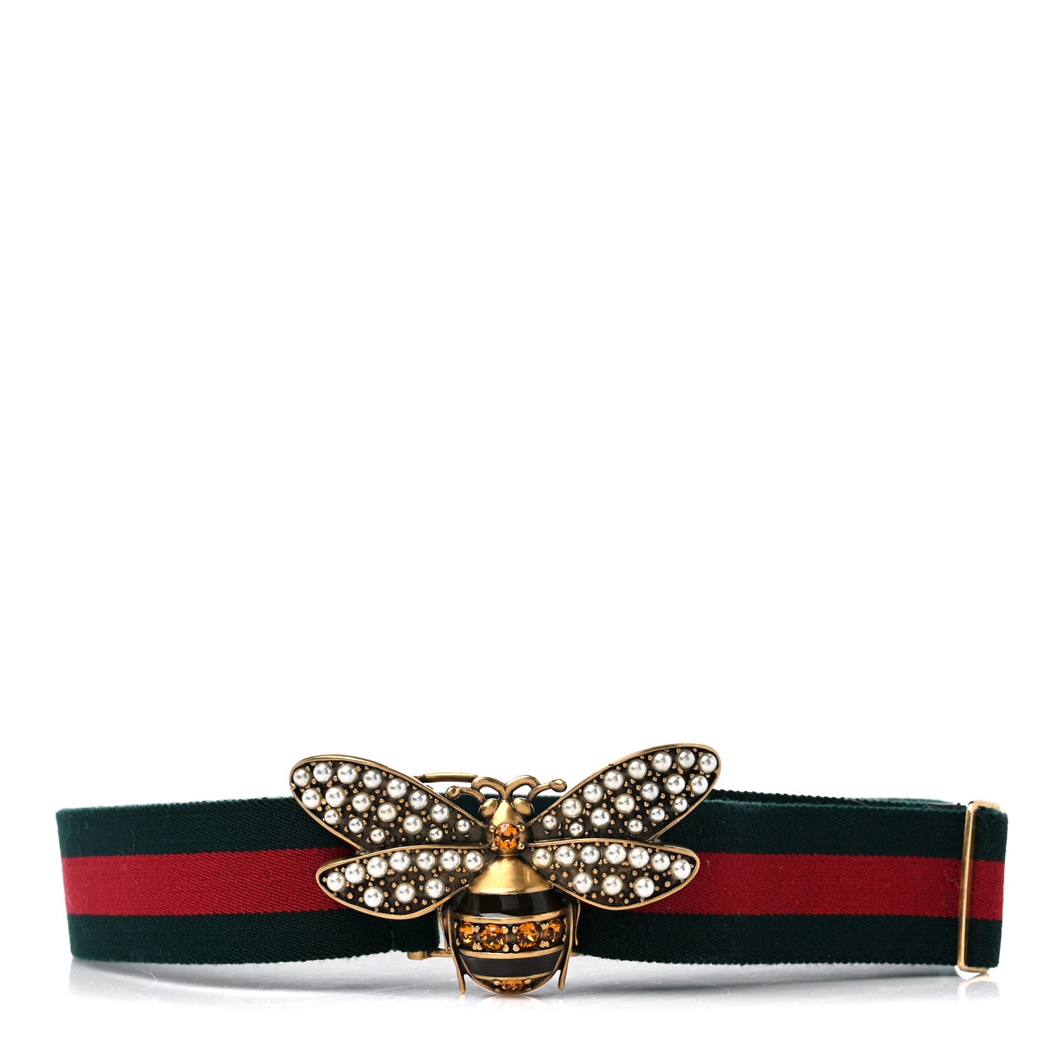 Gucci Web Queen Margaret Bee Belt 80 32 Red Green 1 of 3