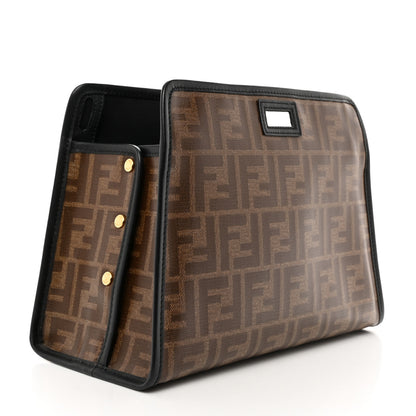 Fendi Glazed Fabric Vitello Century FF 1974 Stamp Patch Mini Peekaboo Defender Cover Mogano Panna Black 3 of 8