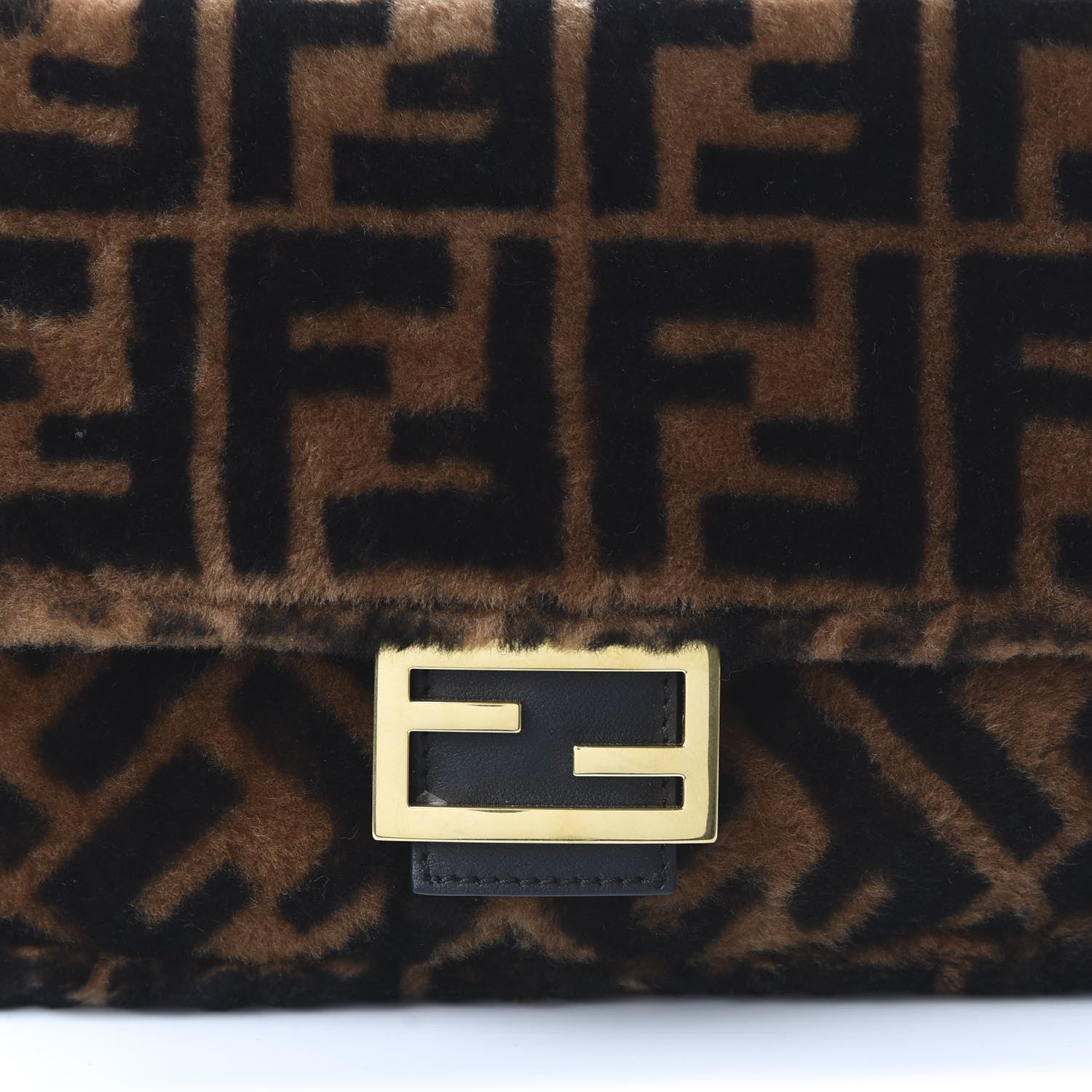 Fendi Shearling Vitello Dolce Macro FF 1974 Baguette Tobacco Black 9 of 9