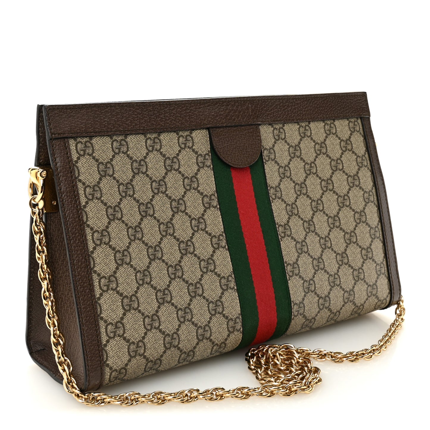 GG Supreme Monogram Web Medium Ophidia Chain Shoulder Bag Brown