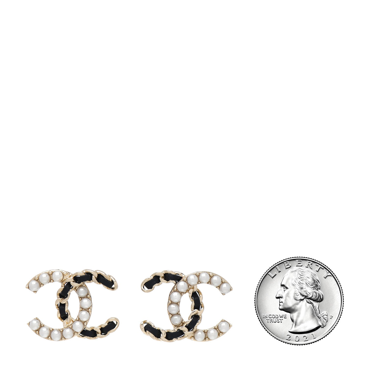 Chanel Pearl Lambskin Chain CC Stud Earrings Gold Black 2 of 5