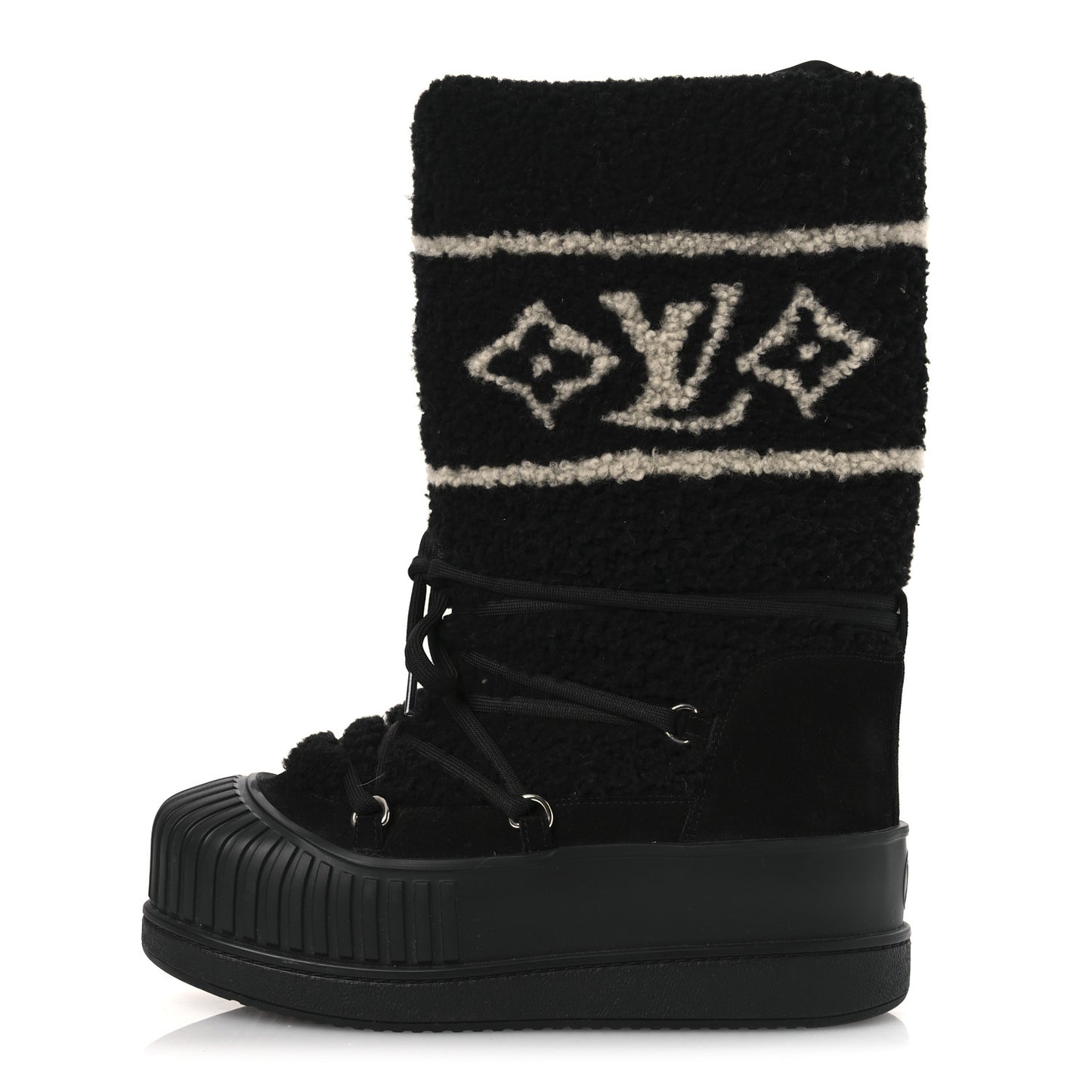 Suede Shearling Polar Flat High Boots 40 Black