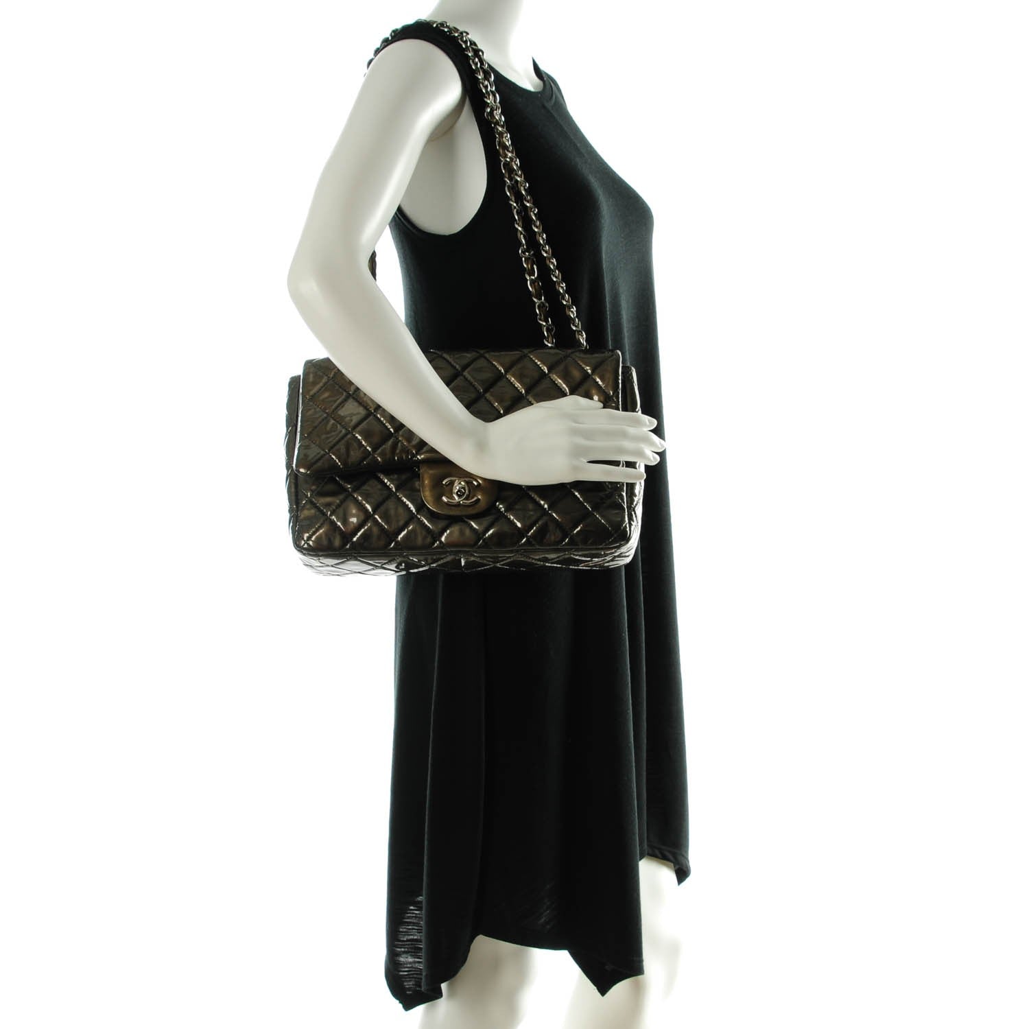 Chanel Patent Quilted Jumbo Single Flap Green 2 of 9