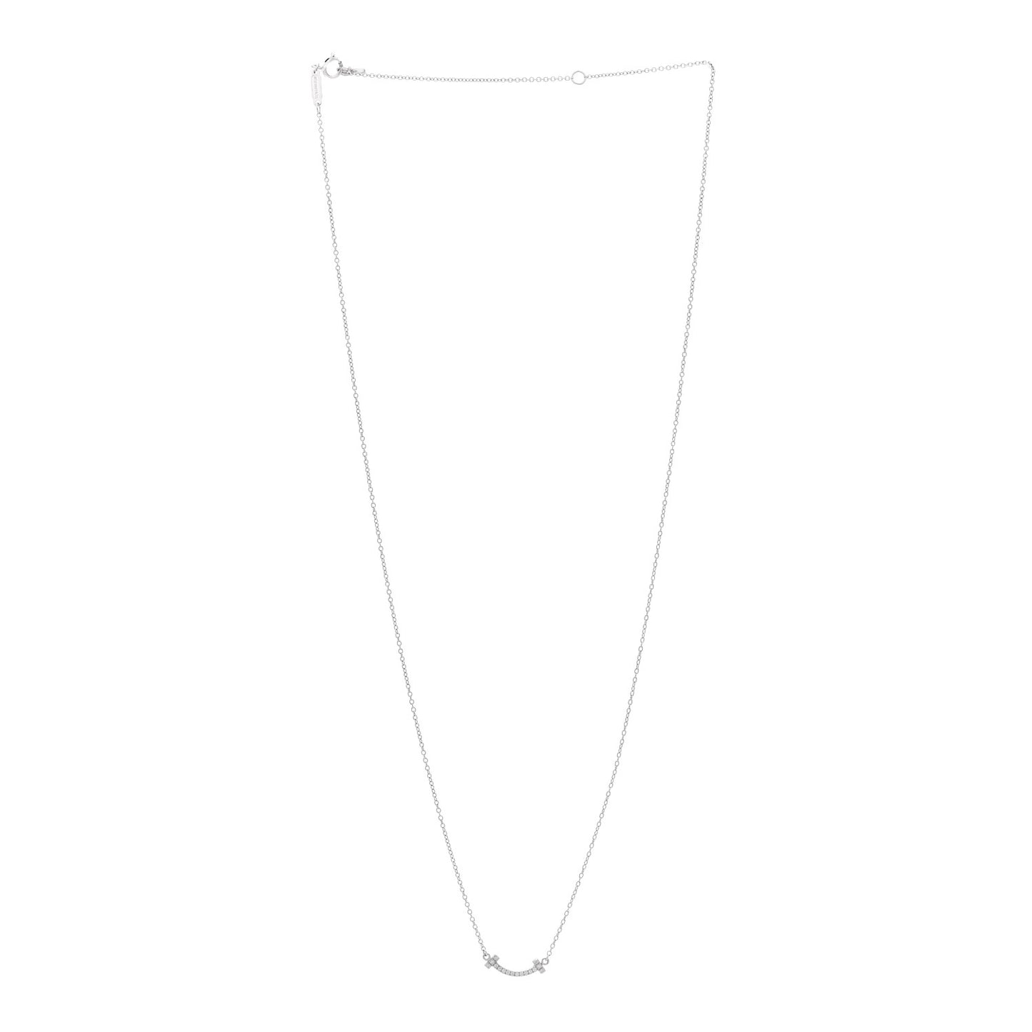 18K White Gold Diamond Mini T Smile Pendant Necklace