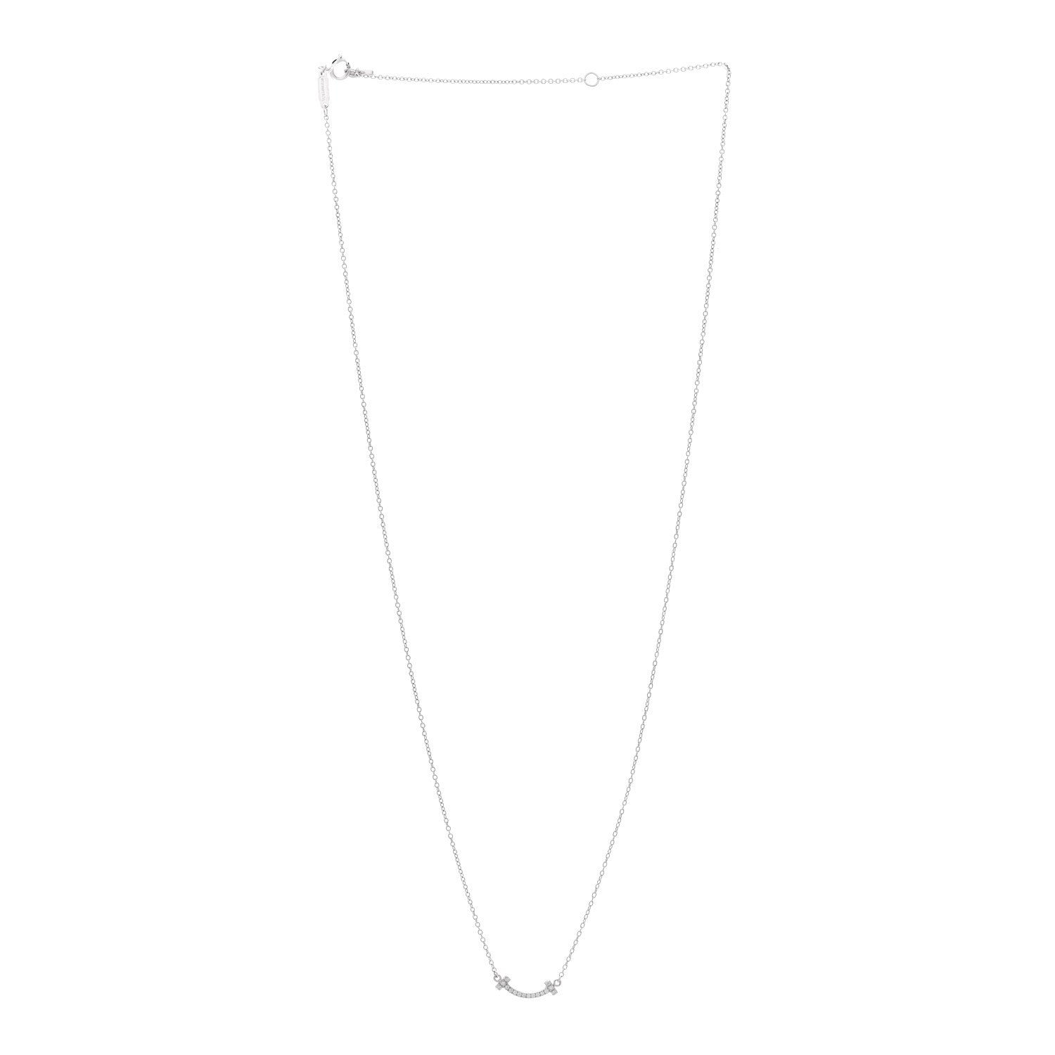 Tiffany 18K White Gold Diamond Mini T Smile Pendant Necklace 3 of 7