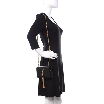 Saint Laurent Smooth Calfskin Small Classic Monogram Kate Tassel Satchel Black 2 of 9