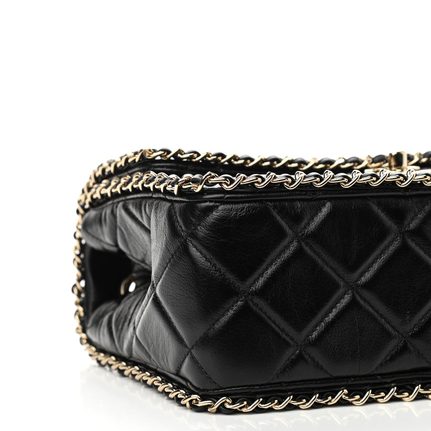 Crumpled Calfskin Medium Chain All Over Flap Black