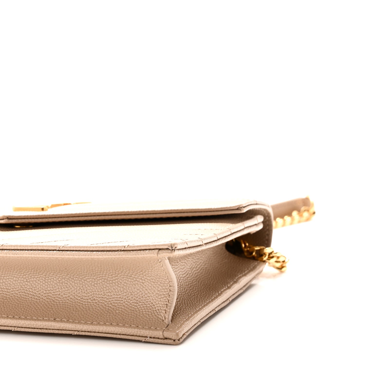 Saint Laurent Grain De Poudre Matelasse Chevron Monogram Envelope Chain Wallet Dark Beige 9 of 10