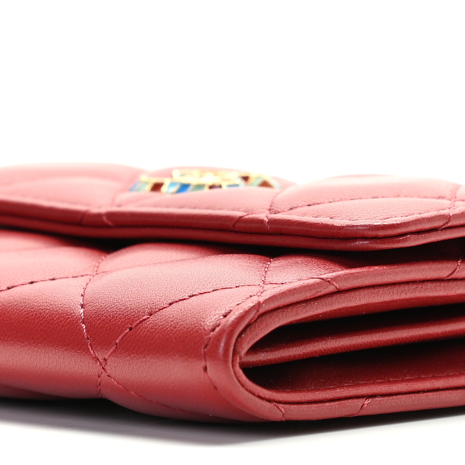 Chanel Lambskin Quilted Enamel Flap Card Holder Wallet Red 5 of 10