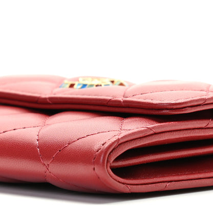 Chanel Lambskin Quilted Enamel Flap Card Holder Wallet Red 5 of 10