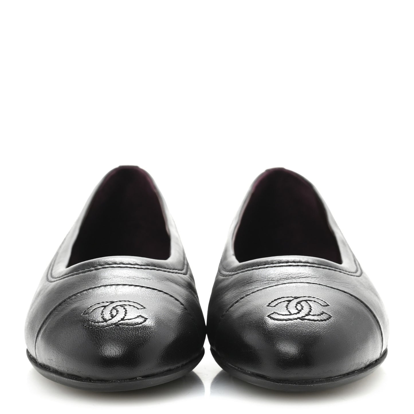 Lambskin Cap Toe CC Uniform Ballerina Flats 37.5 Black