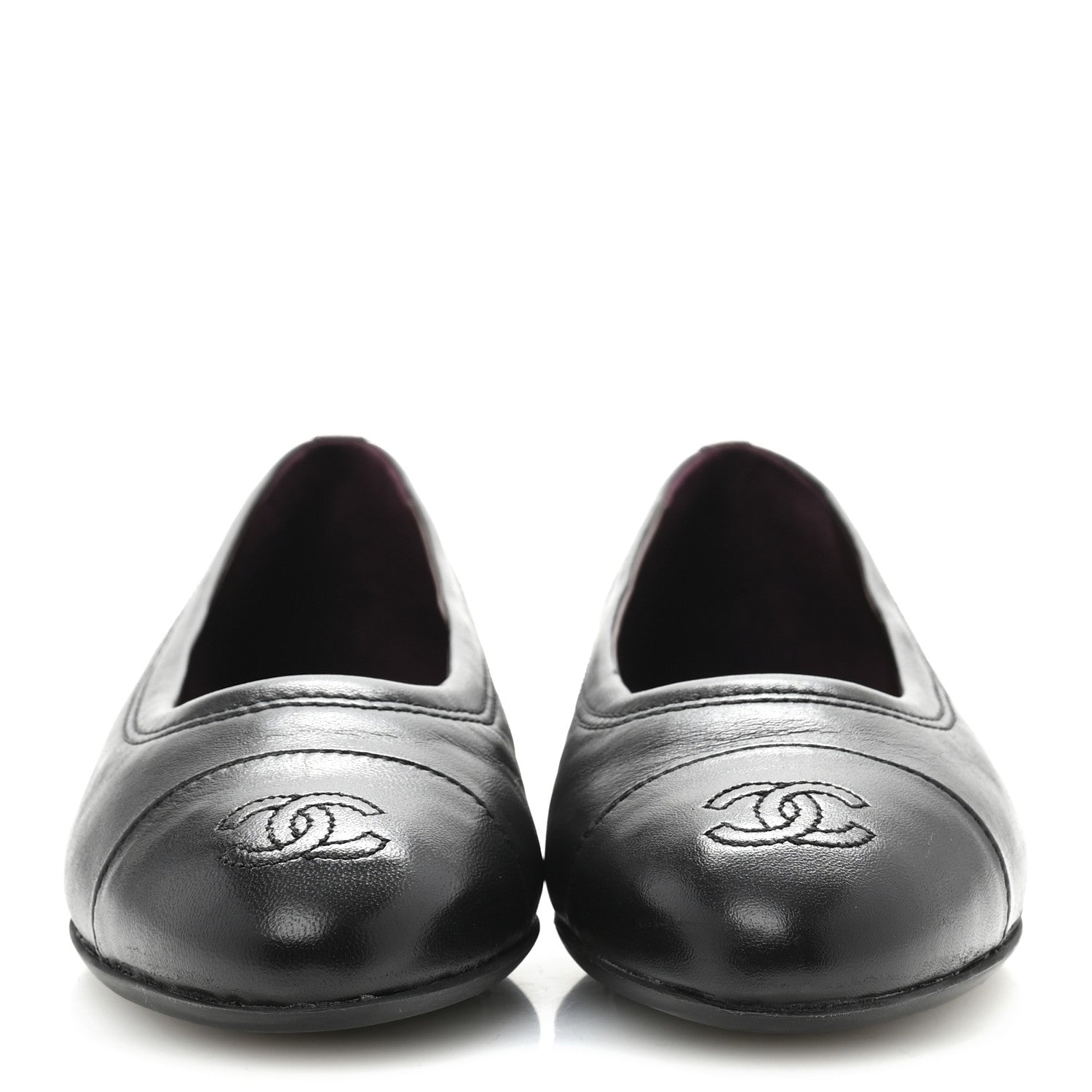 Chanel Lambskin Cap Toe CC Uniform Ballerina Flats 37.5 Black 3 of 9