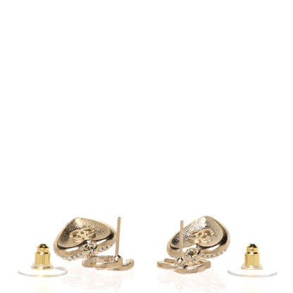 Chanel Pearl Crystal CC Heart Drop Earrings Gold White 4 of 5
