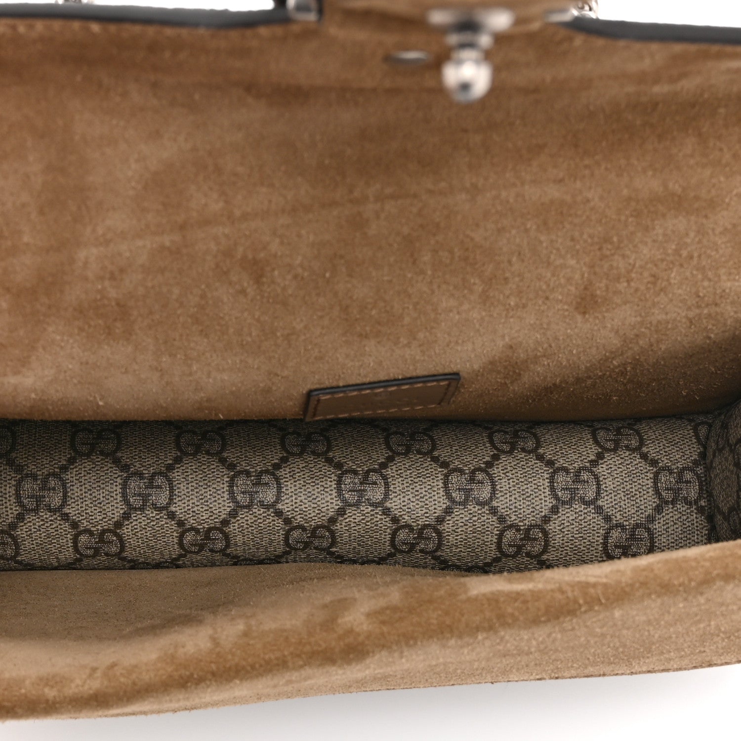 Gucci GG Supreme Monogram Suede Crystal Small Dionysus Shoulder Bag Beige Ebony Taupe 5 of 11