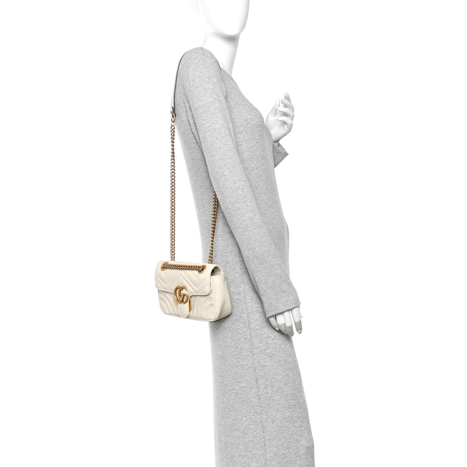 Gucci Calfskin Matelasse Mini GG Marmont Shoulder Bag White 2 of 12