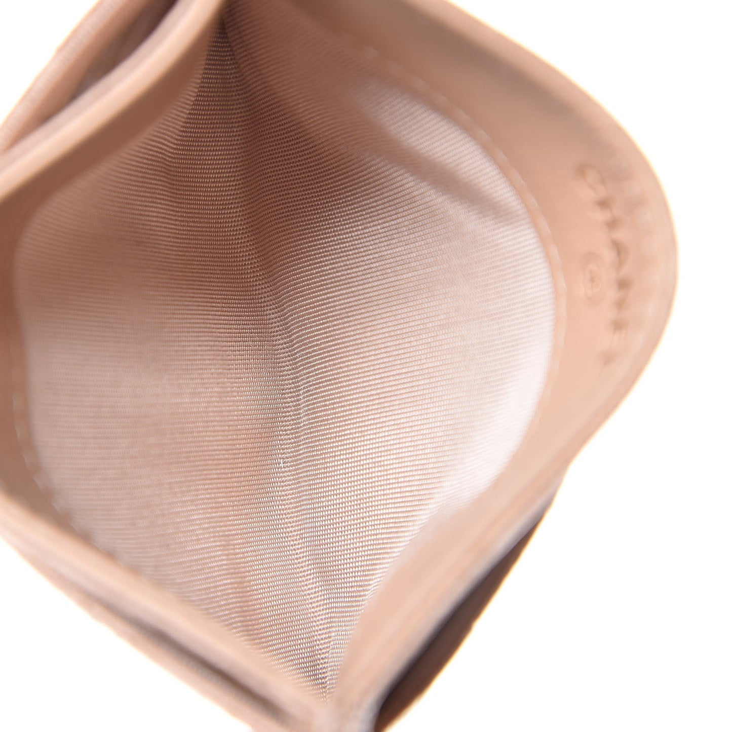 Camellia Calfskin Embossed Quilted Card Holder Beige