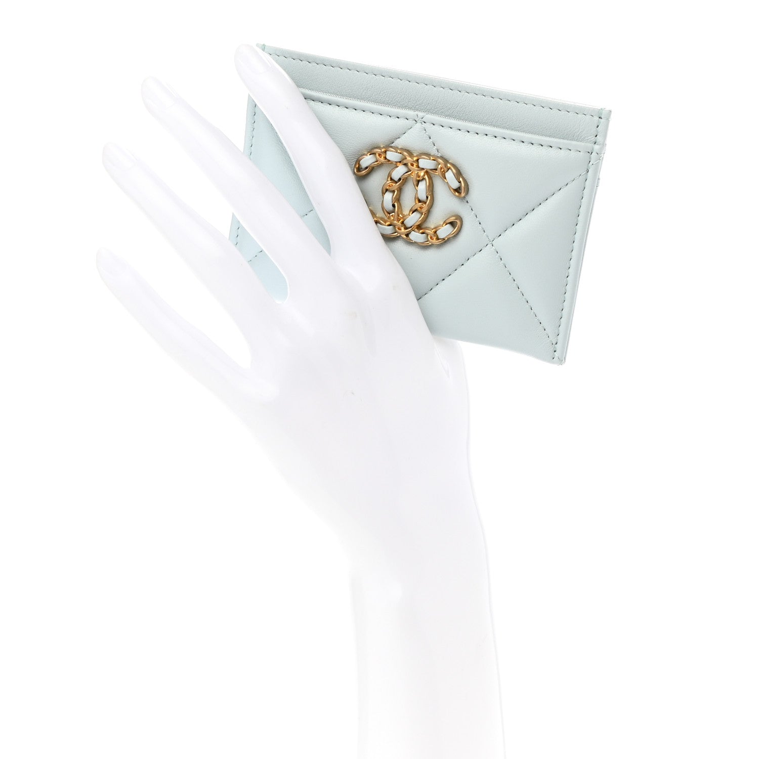 Chanel Lambskin Quilted Chanel 19 Card Holder Light Blue 2 of 8