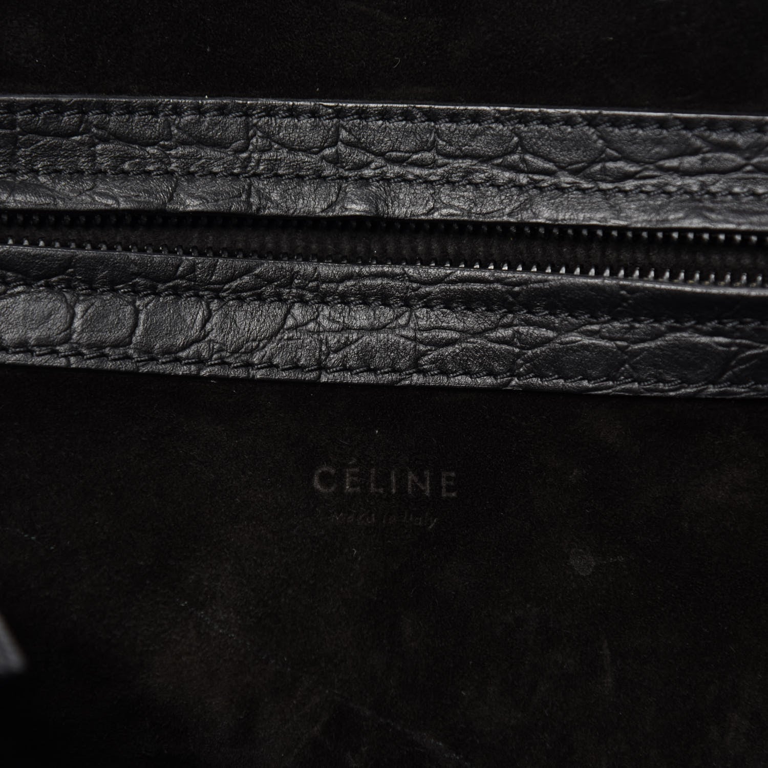 Celine Crocodile Embossed Calfskin Medium Phantom Luggage Black 9 of 11